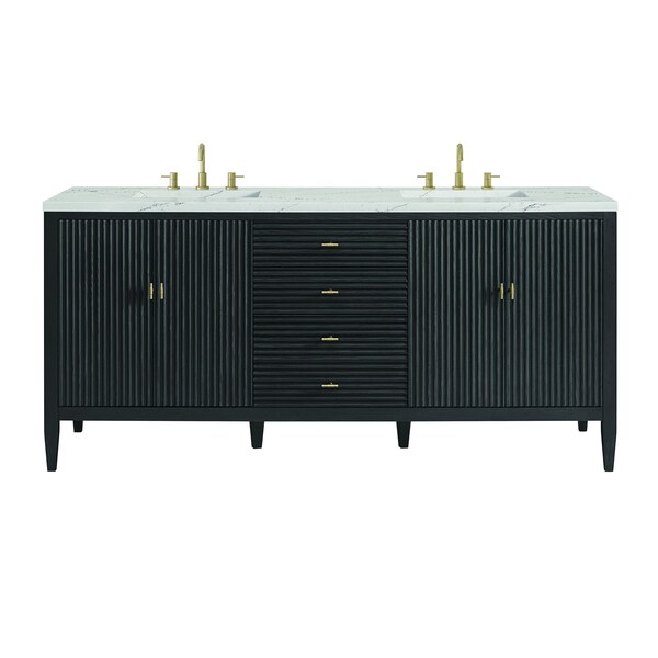 James Martin Vanities 72'' Double Vanity, Carbon Oak w/ 3 CM Ethereal Noctis Quartz Top 485-V72-CBO-3ENC - main